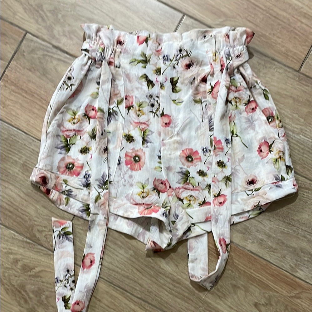 Luxxel High Waist Pink and Green Floral Shorts